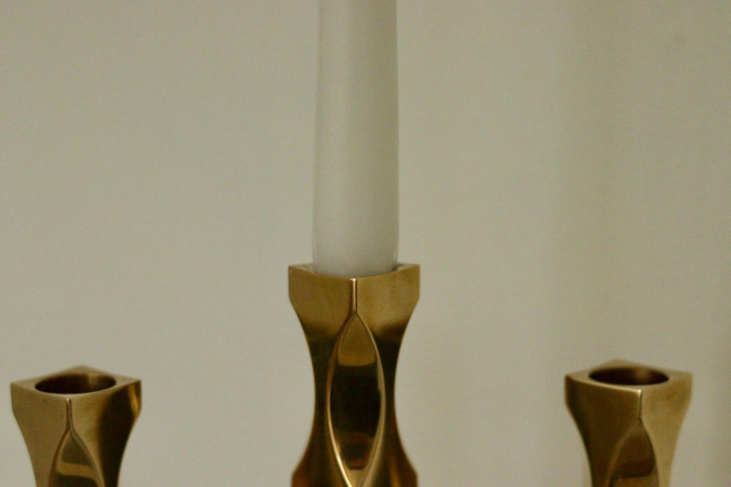 Swedish Brass Three Arm Candelabra by Lars Åkesson for Vallonmässing