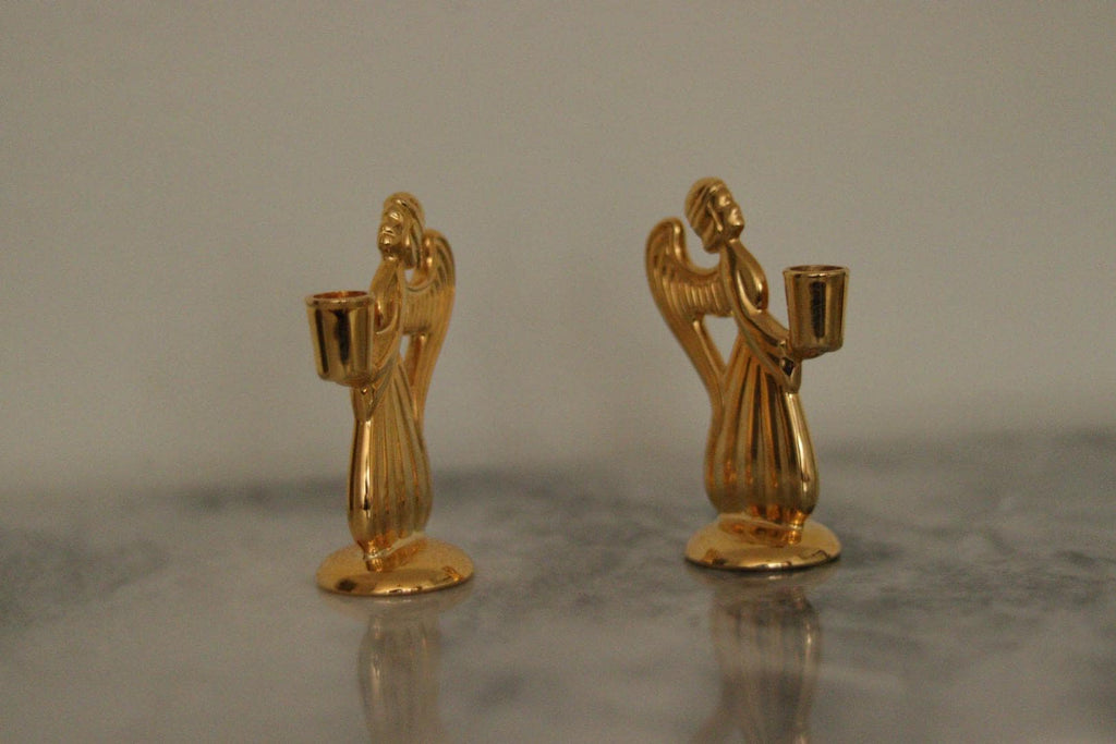 Pair of Vintage Swedish Brass Angel Candleholders by Skultuna