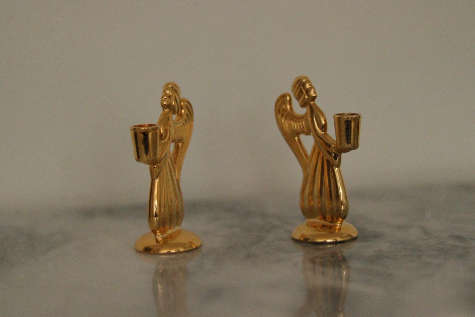 Pair of Vintage Swedish Brass Angel Candleholders by Skultuna