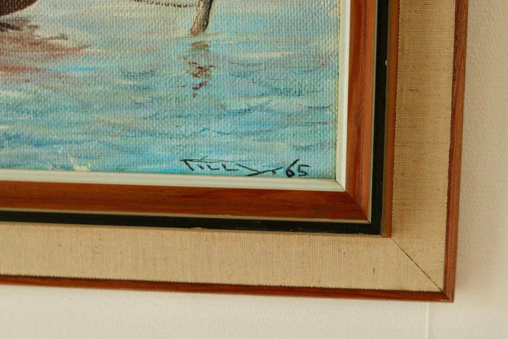 Vintage Panel Painting – “Boat and House Motif”