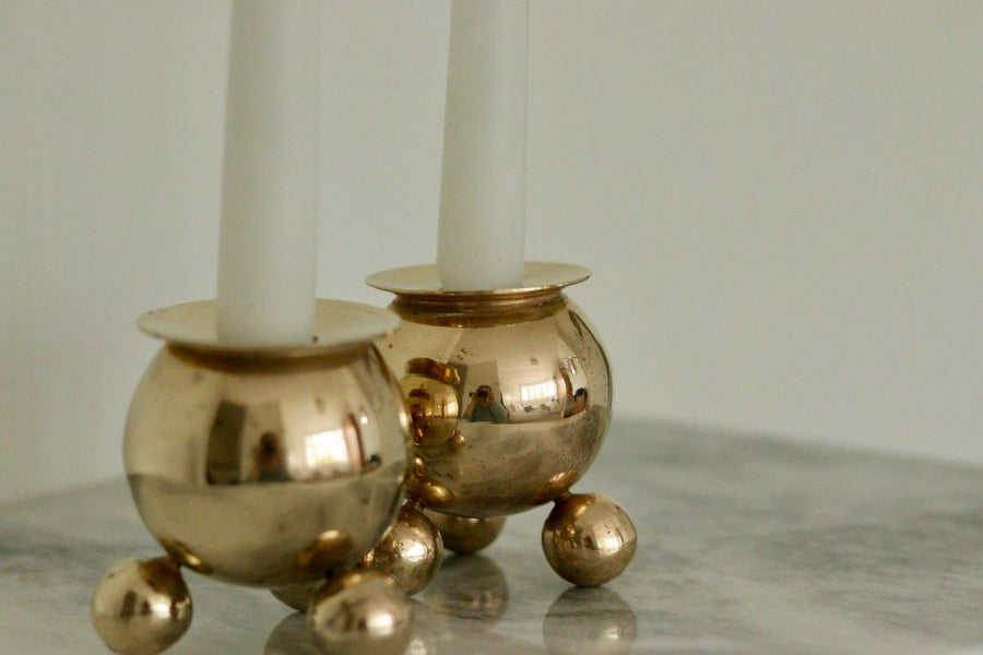 Pair of Mid-Century Swedish Brass Candle Holders