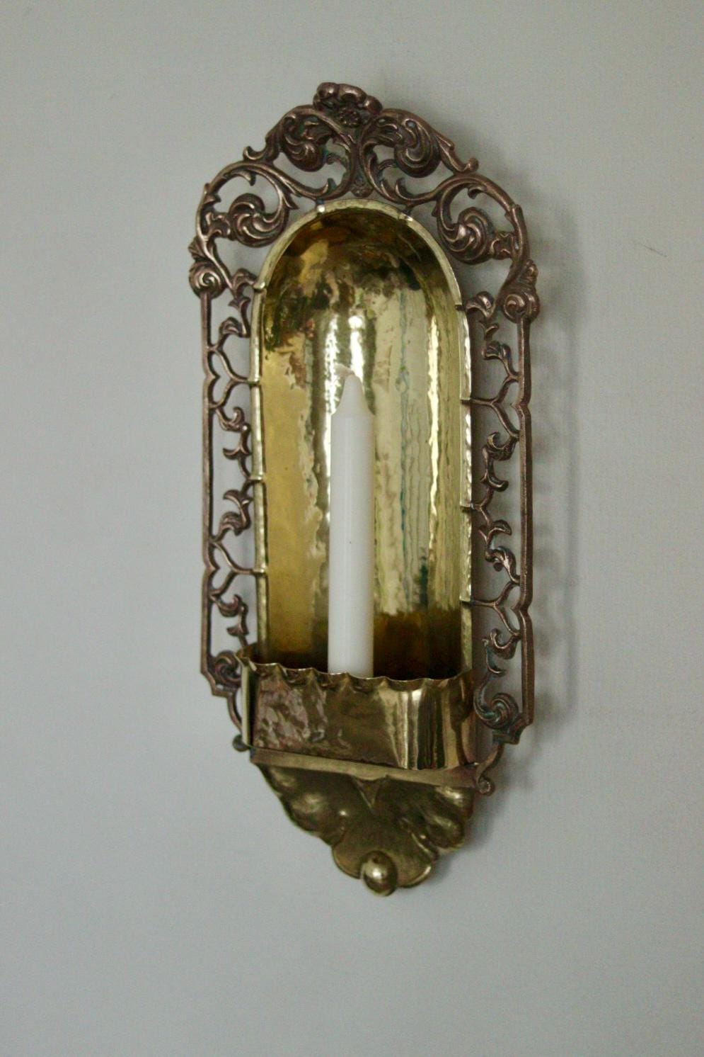 Pair of Antique Swedish Art Craft Copper & Brass Sconces