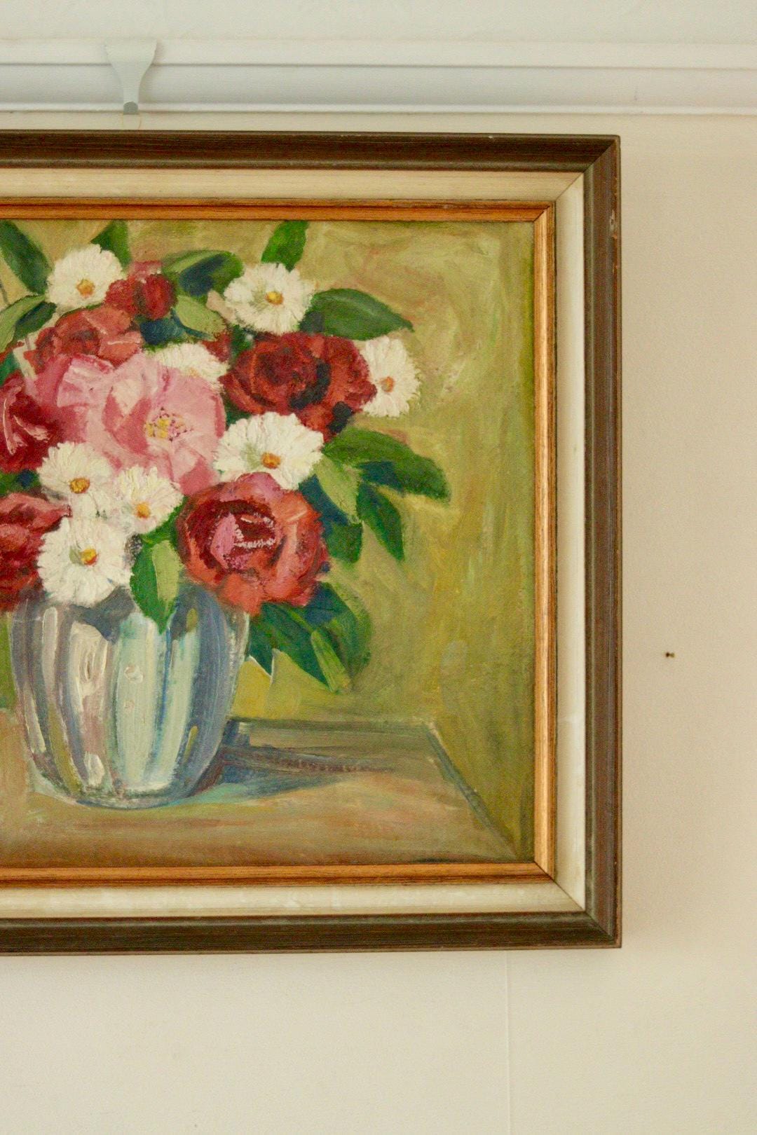 Original European Vintage Oil on  Panel Painting – “Floral Display”