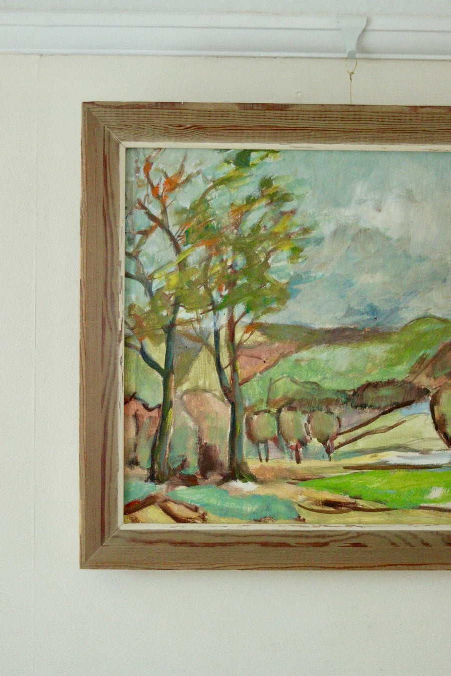 Mid-Century Original Swedish Oil on Panel " Landscape with Trees"