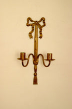 Pair of Vintage French Brass Double Arm Bow Sconces