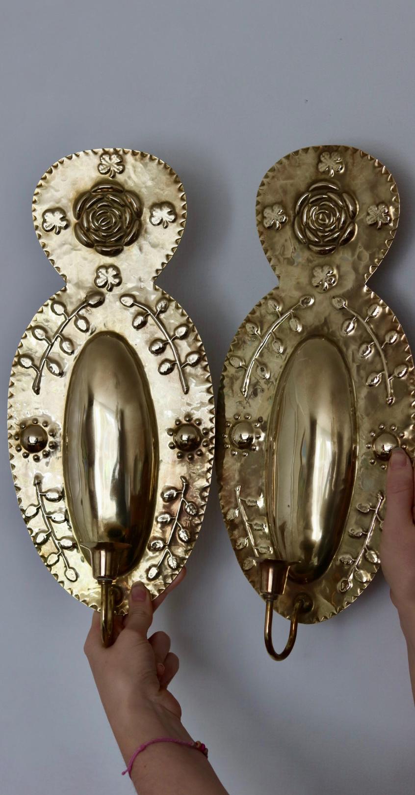 Pair Of Large Mid Century Swedish Brass Sconces