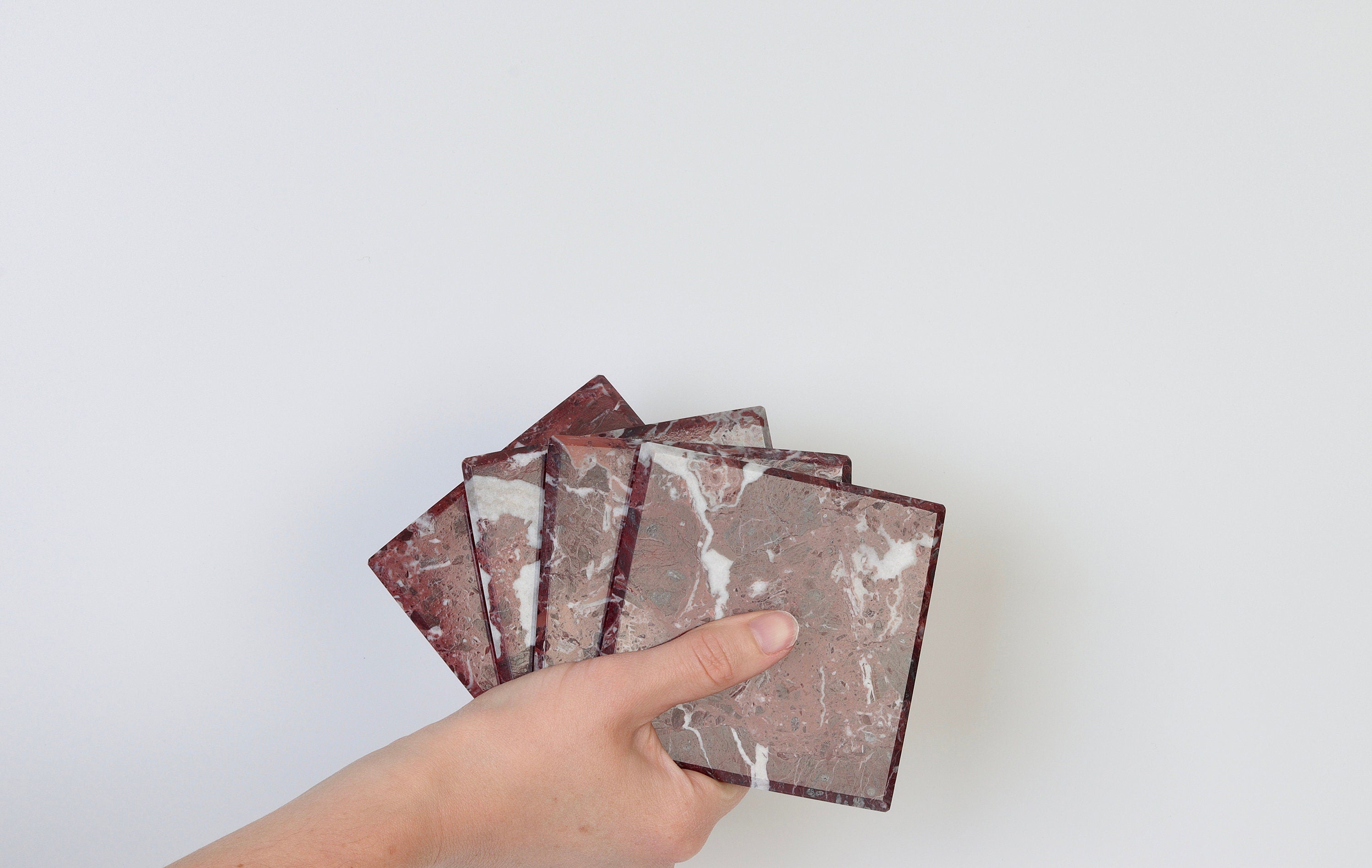 Set of 4 - Madeji Red Square Marble Coasters