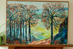 Original Swedish Vintage Oil on Canvas – "Autumn Trees"
