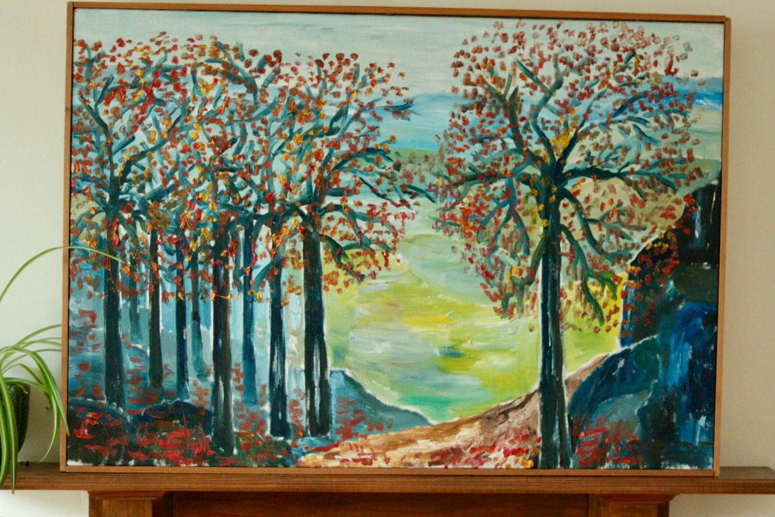 Original Swedish Vintage Oil on Canvas – "Autumn Trees"