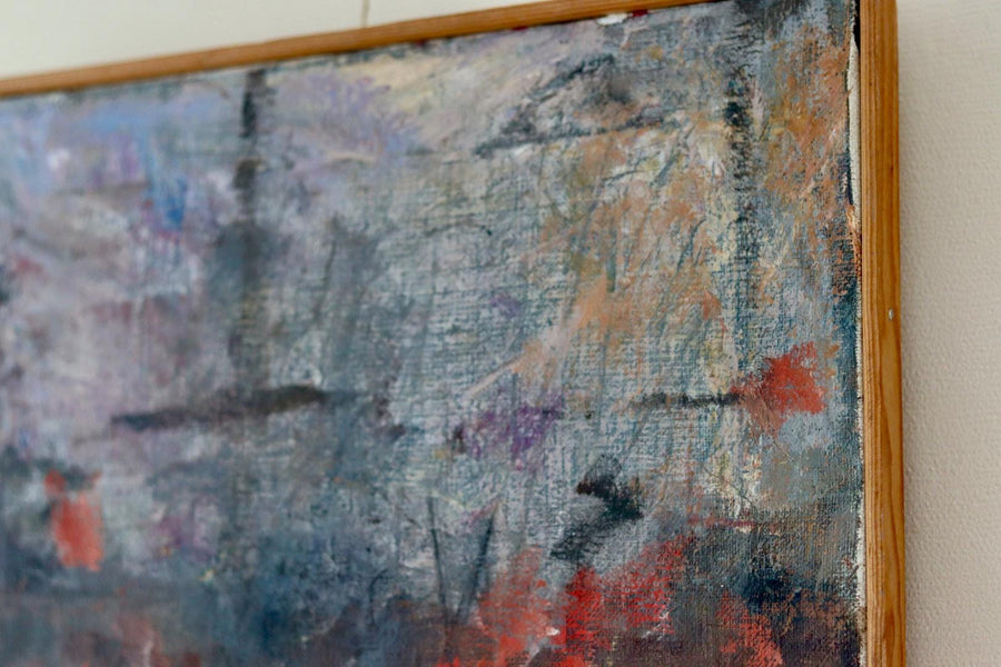 Mid-20th Century Original Abstract Oil on Canvas – Warm Tones