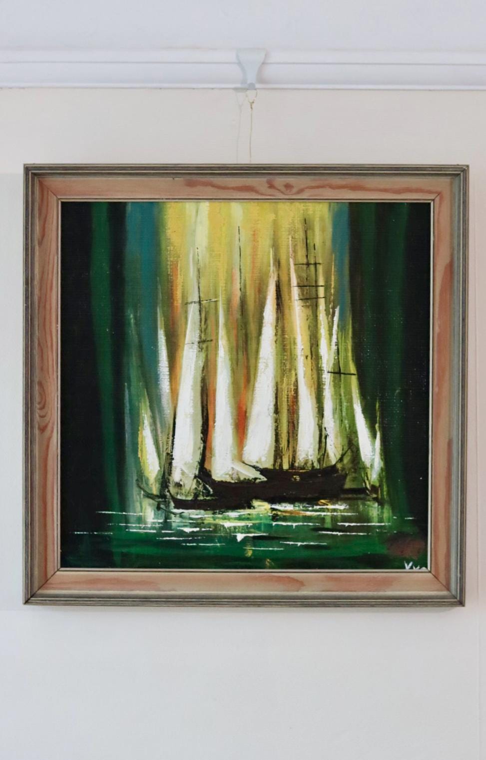Mid-20th Century Original Oil on Canvas – Boats