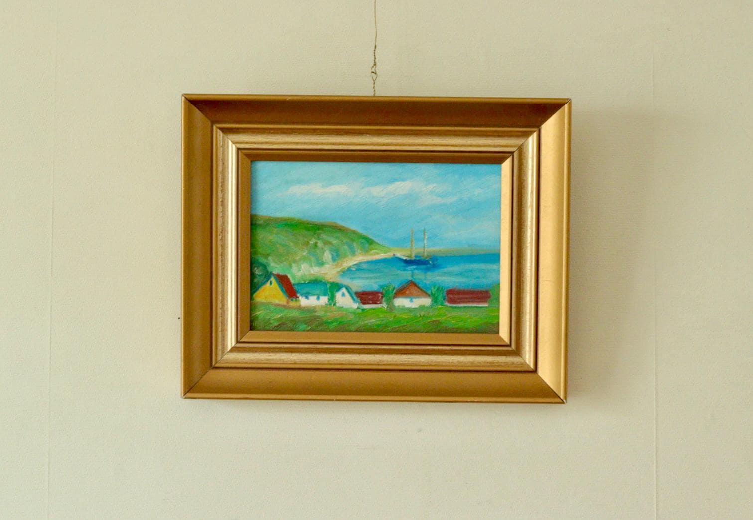 Original Vintage Landscape Painting on Panel – Hans Hansen