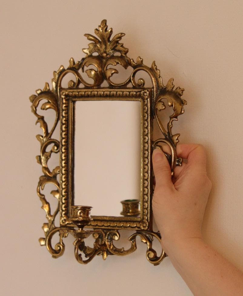 Pair of Swedish Brass Sconces with Mirror