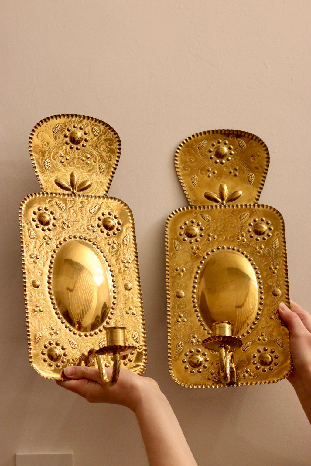 Pair of Antique  Swedish Brass Sconces C 1800