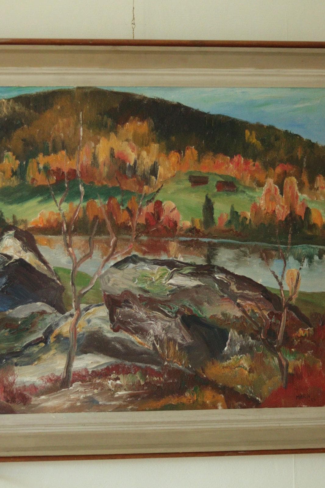 Original Mid-Century Swedish Oil on Canvas Painting "Autumn Day Järvsö"