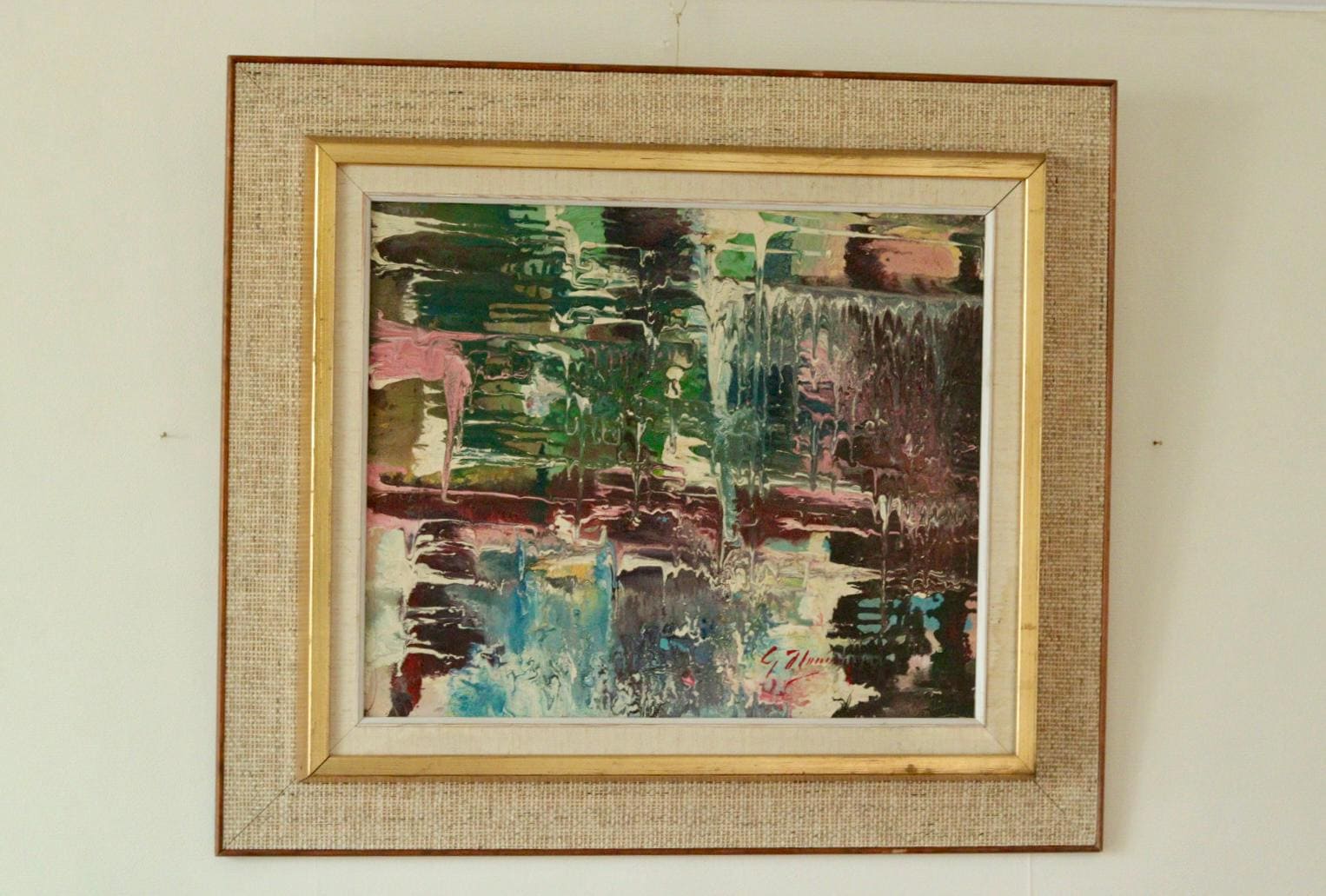 Mid-Century Original Scandinavian Oil on Canvas "Abstract Motif"
