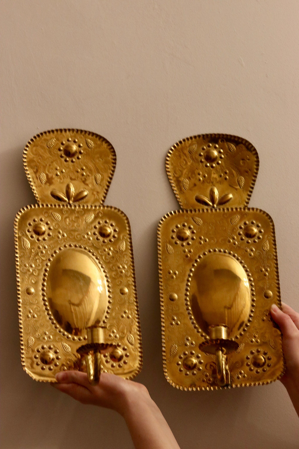 Pair of Antique  Swedish Brass Sconces C 1800