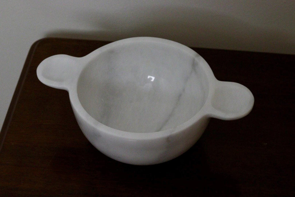Gabriella – White Natural Marble Bowl with handles  | L 32cm W 20cm H 10cm