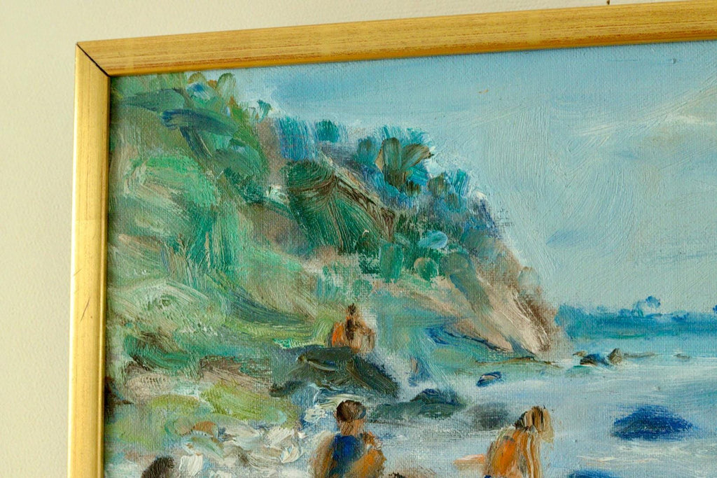 Vintage European Oil on Canvas – “Beach Scene”