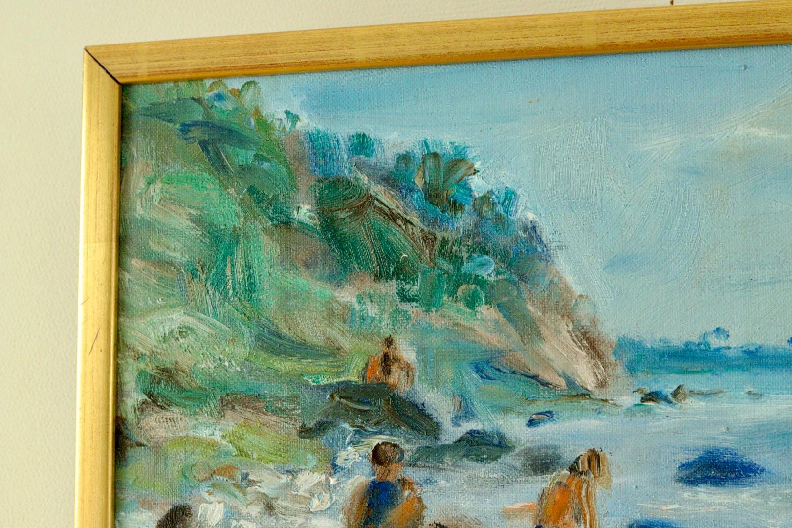 Vintage European Oil on Canvas – “Beach Scene”