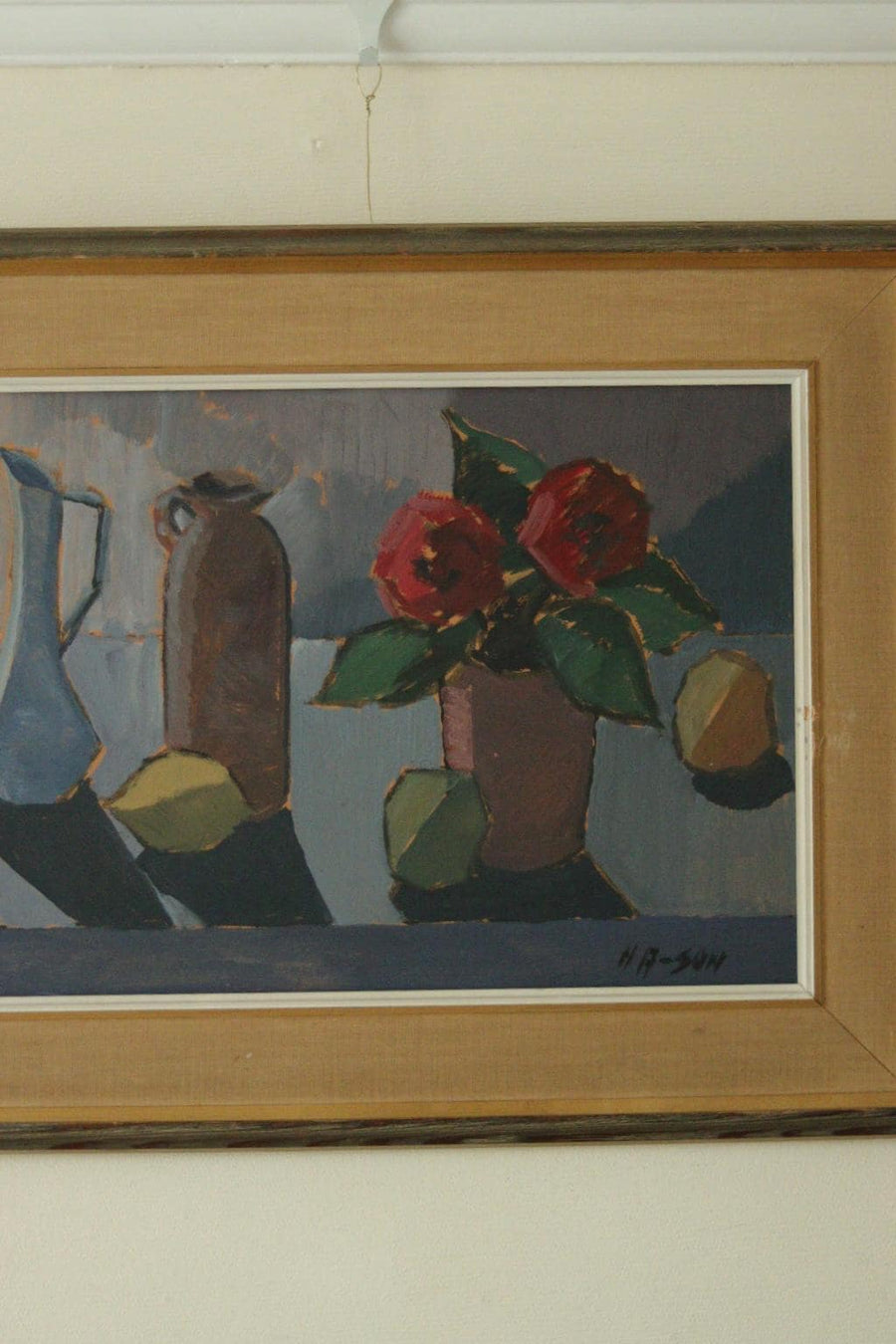 Mid-Century Original Swedish Oil on Panel Still Life with Pot Plant