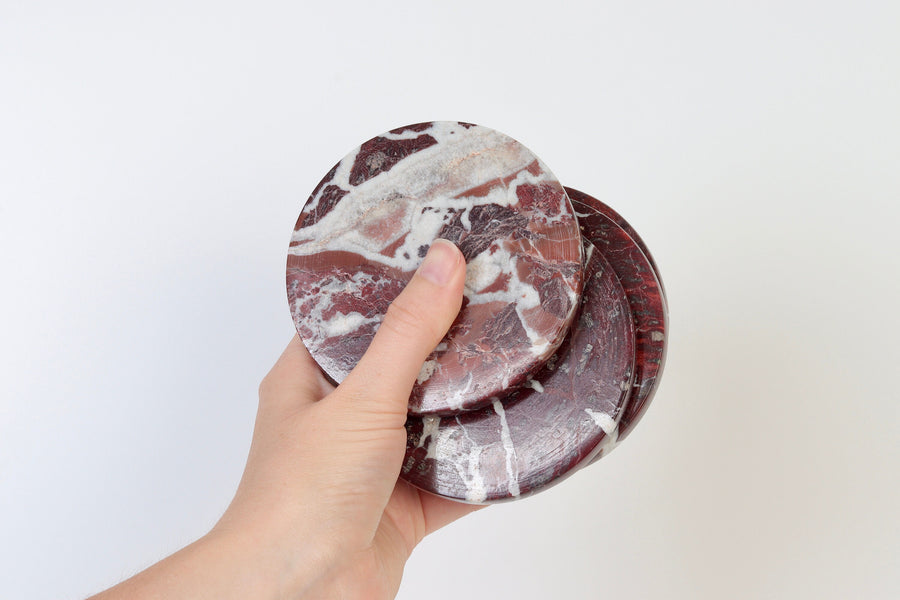 Set of 4 - Gabriella Red Round Marble Coasters