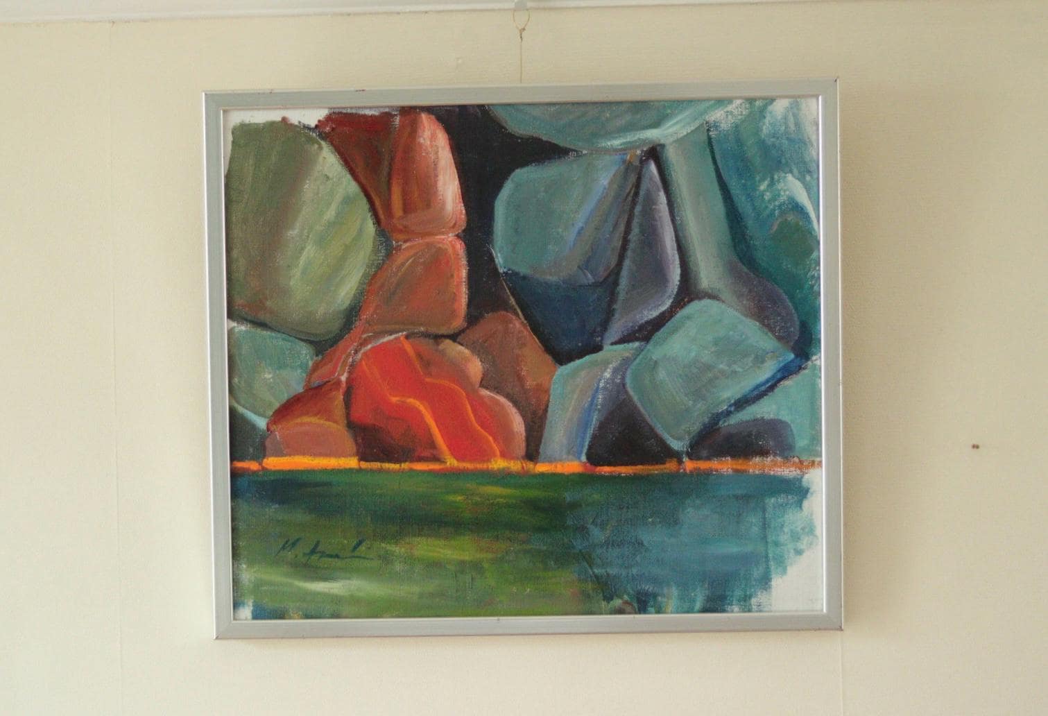 Original Swedish Abstract Oil on Canvas Painting "Abstract Rocks"