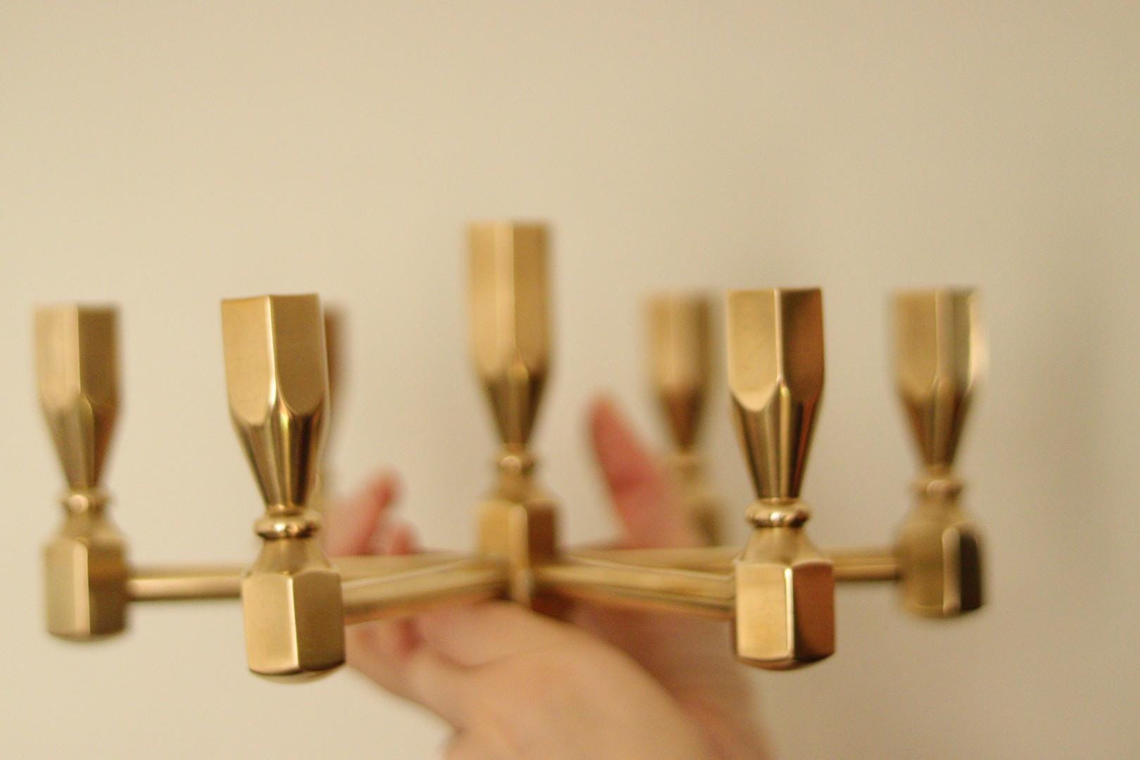 Swedish Vintage Brass Seven Arm Candelabra By Gusum