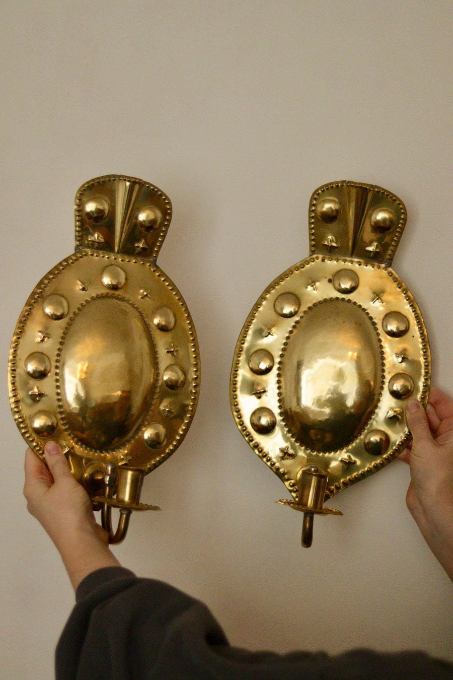 A Pair of Mid Century Swedish Brass Sconces