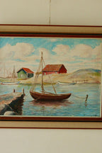 Vintage Panel Painting – “Boat and House Motif”