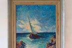 Mid-20th Century Original Oil on Panel – Ship at Sea