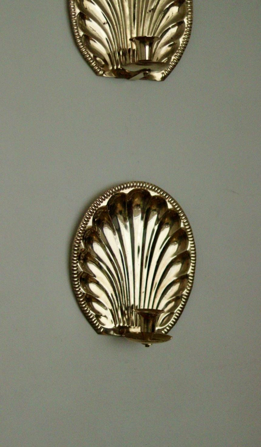 Pair of Vintage Brass Sconces with Scallop Detail