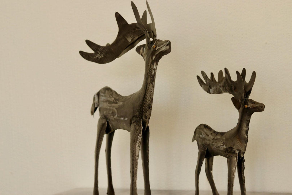 Pair of Swedish Pewter/Metal Reindeer Sculpture