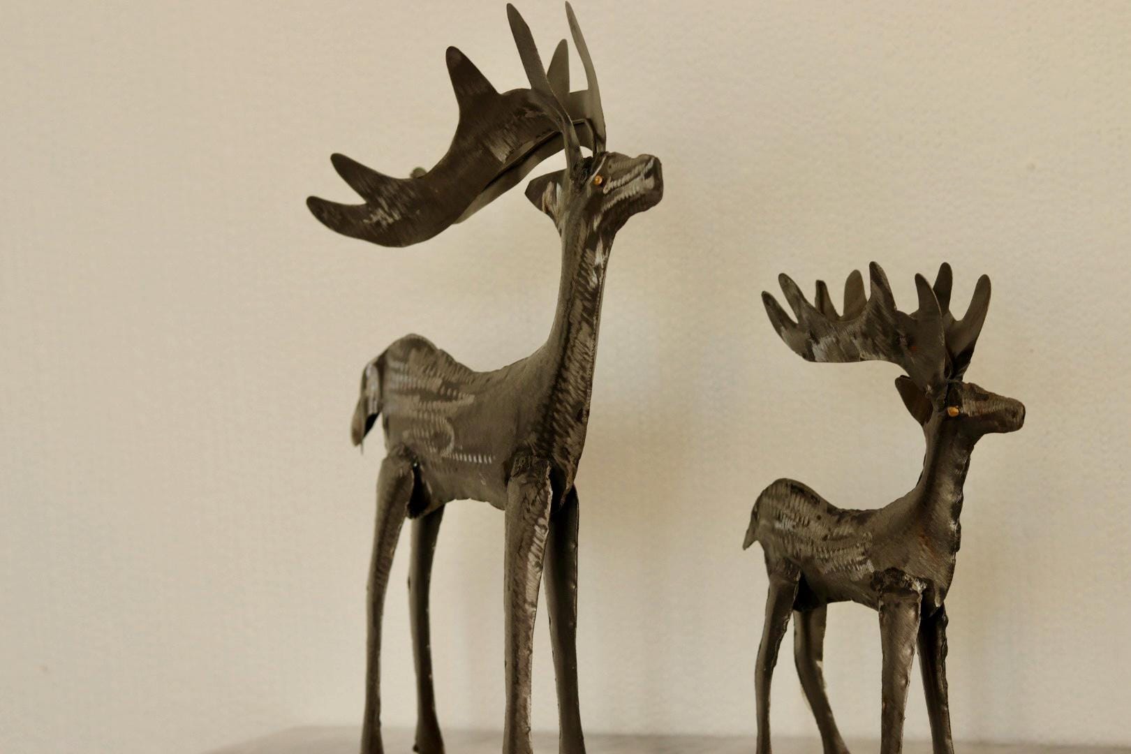 Pair of Swedish Pewter/Metal Reindeer Sculpture