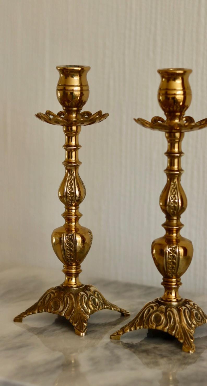 Pair of Mid-Century Swedish Brass Candle Holders