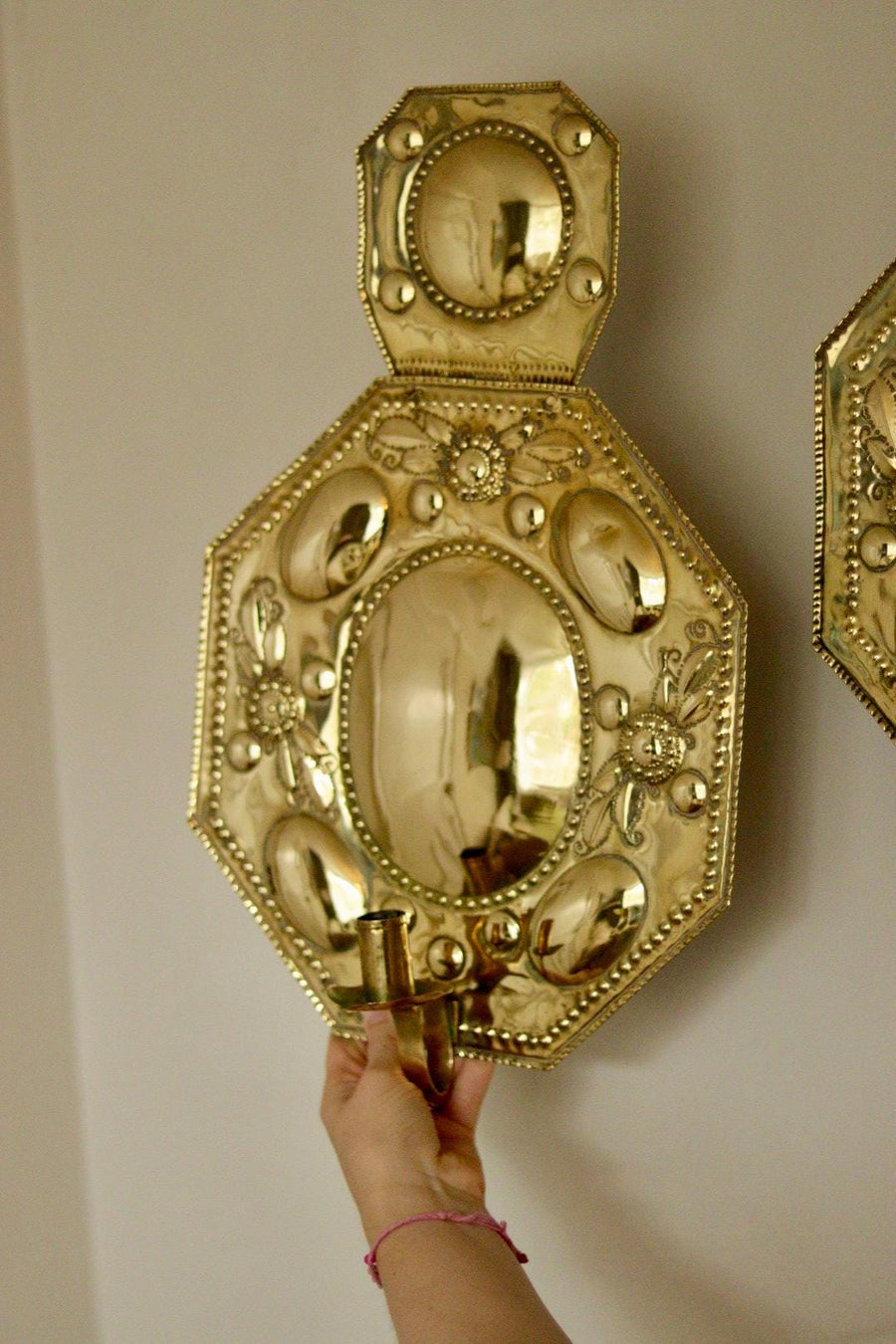 Pair Of Large Mid Century Swedish Brass Sconces