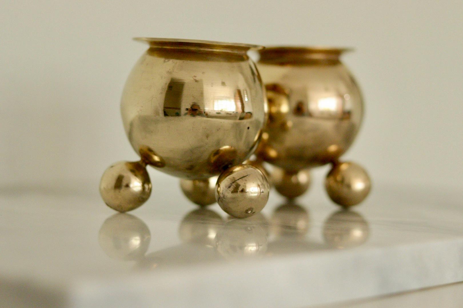Pair of Mid-Century Swedish Brass Candle Holders