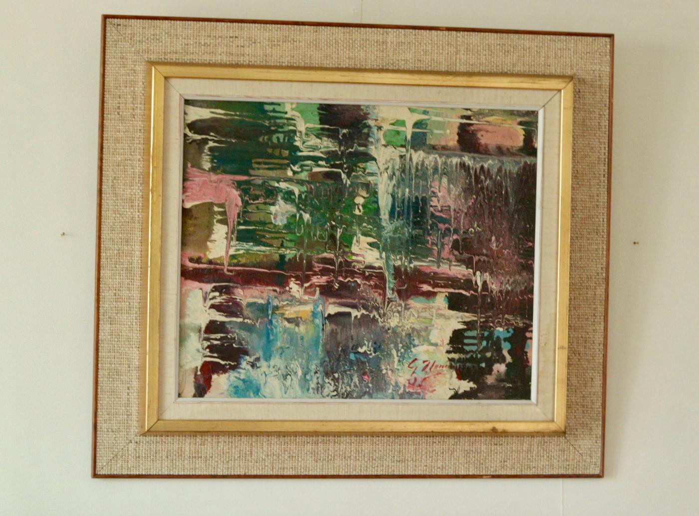 Mid-Century Original Scandinavian Oil on Canvas "Abstract Motif"