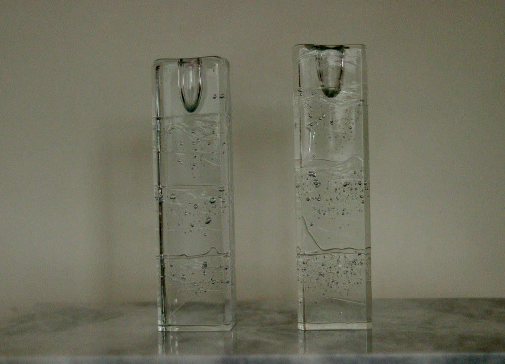 Pair Of Solid Glass Candlesticks "Arkipelago" From ittala Finland