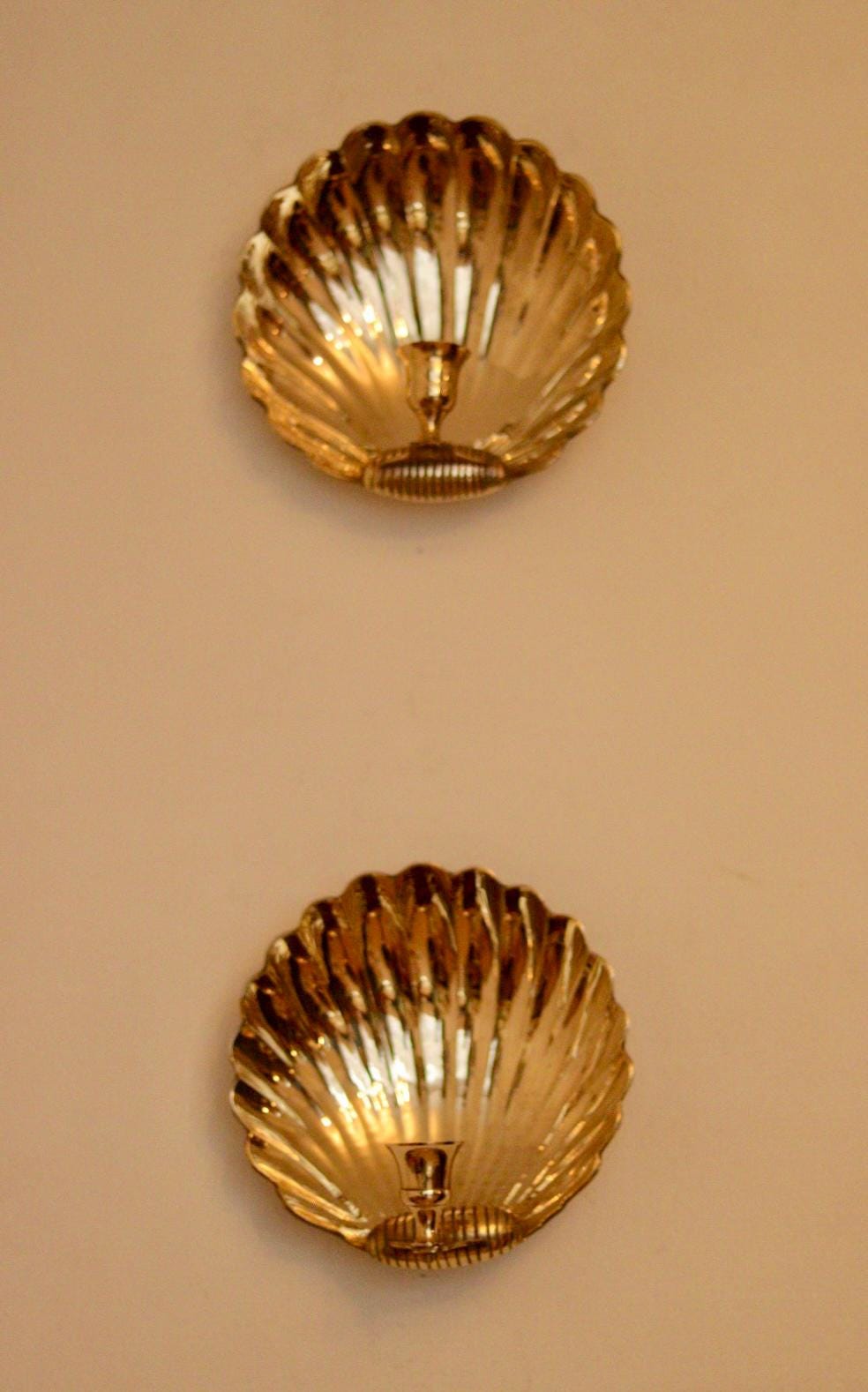 Pair of Mid-Century Brass Scallop Shell Sconces