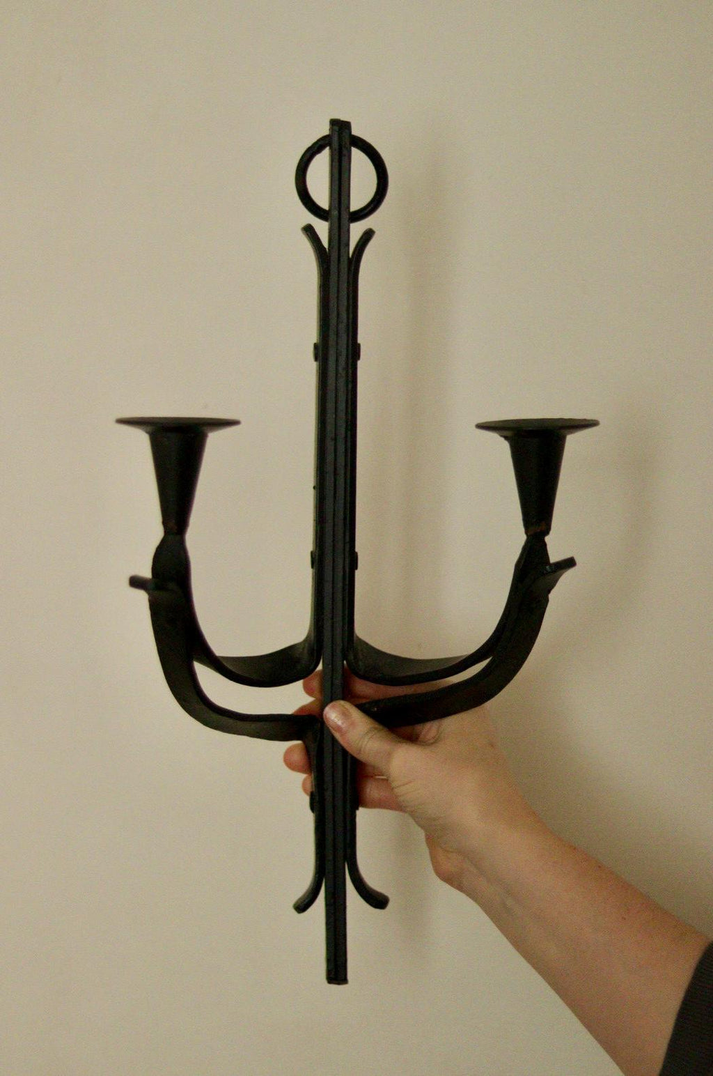 Vintage Wrought Iron Sconce with Black Coating