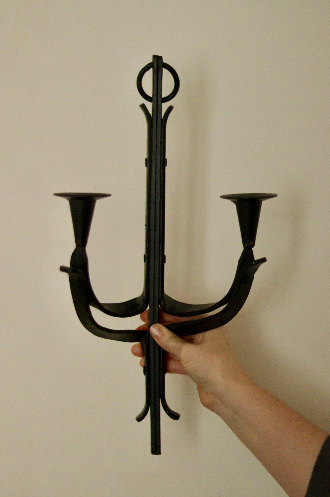 Vintage Wrought Iron Sconce with Black Coating
