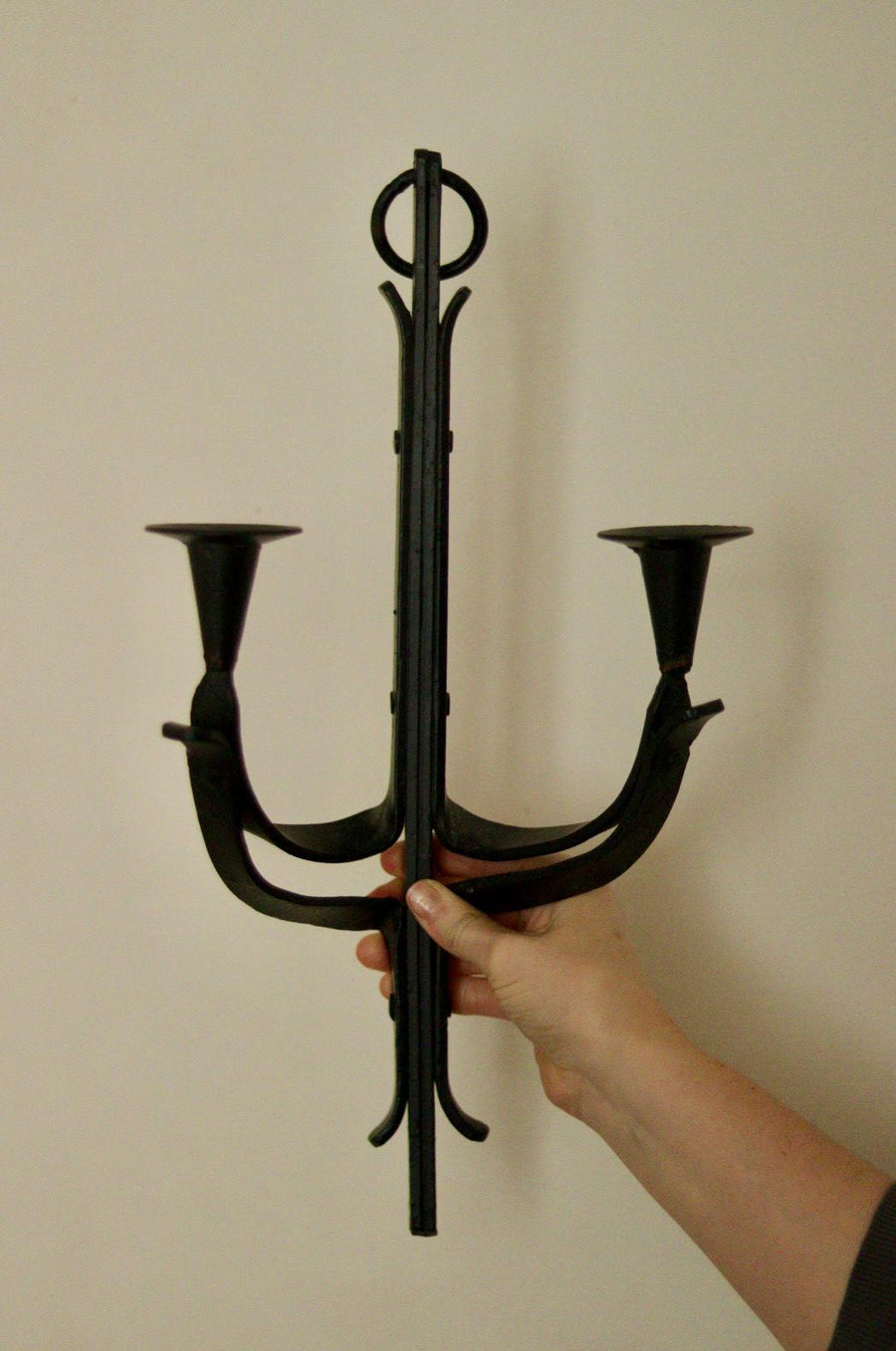 Vintage Wrought Iron Sconce with Black Coating