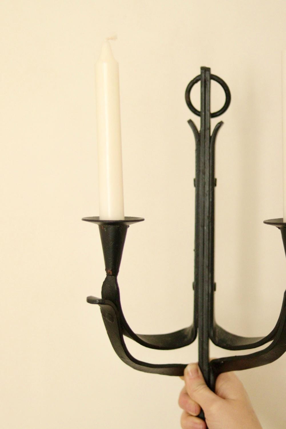 Vintage Wrought Iron Sconce with Black Coating