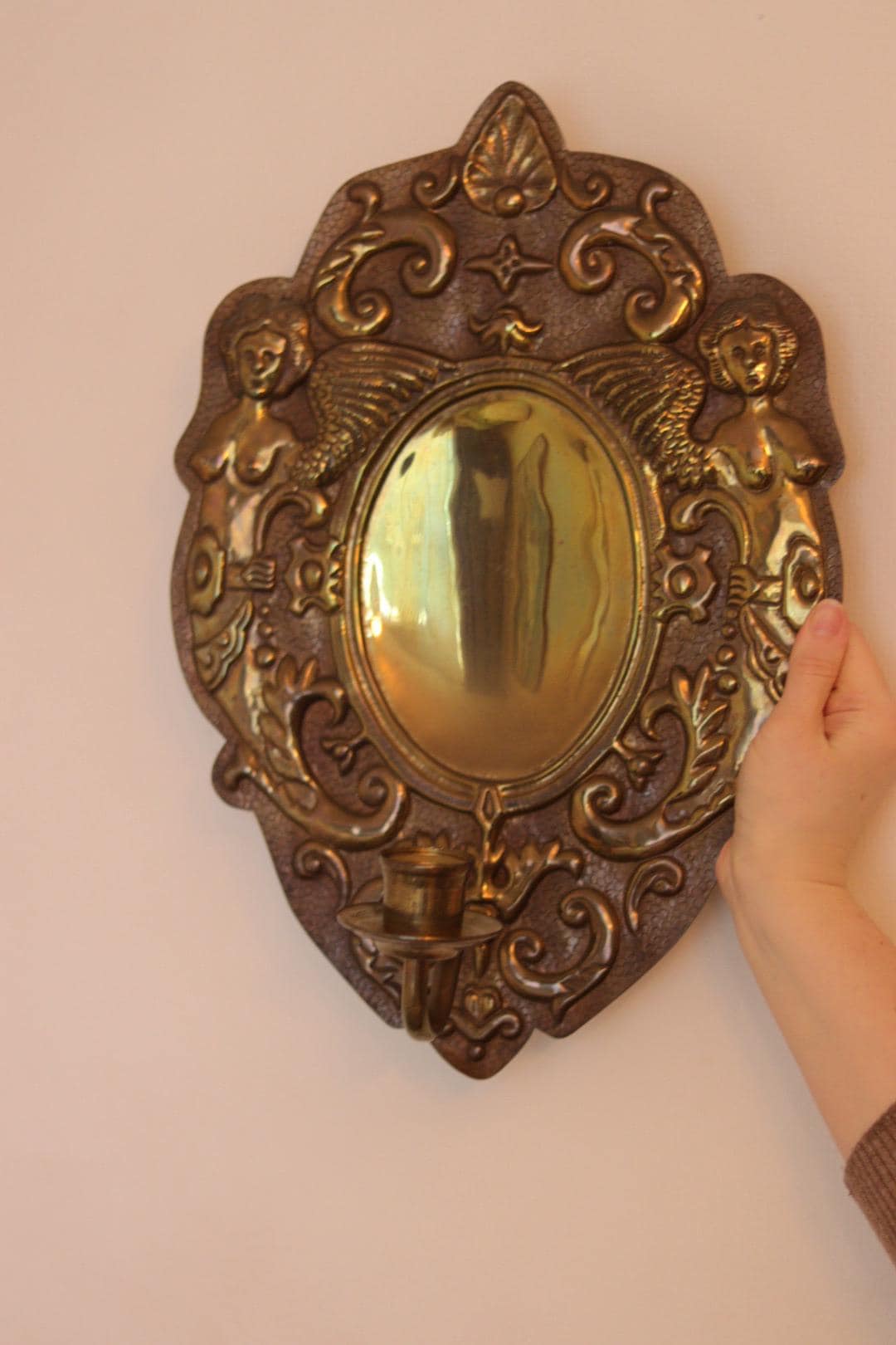 SINGLE Large Mid Century Swedish Brass Sconce