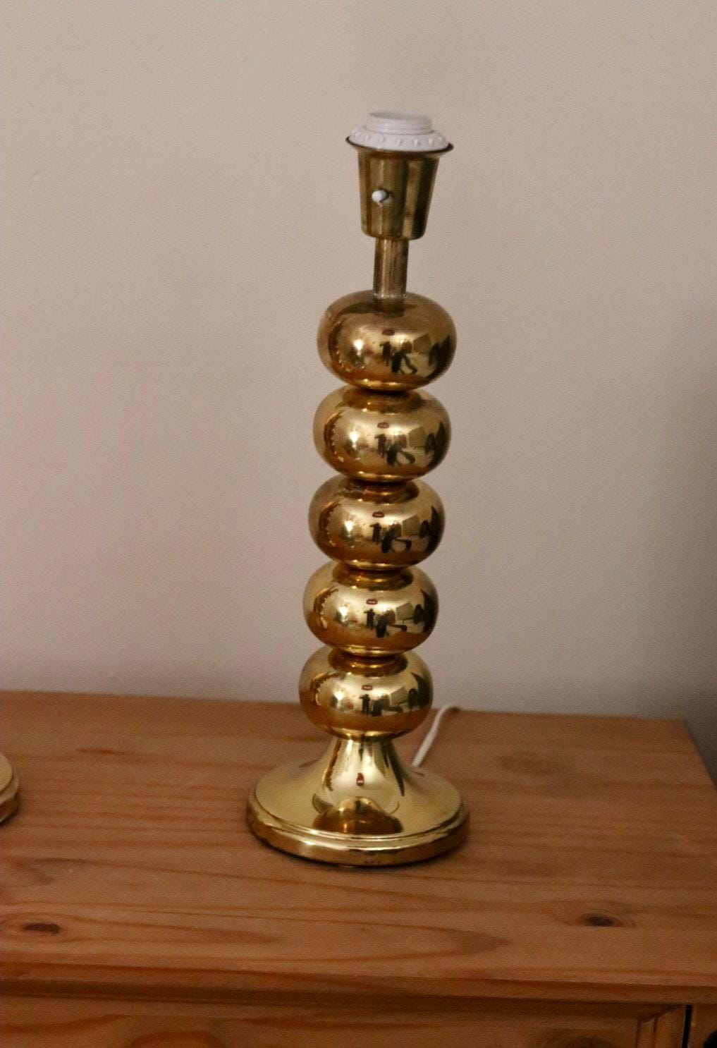 Pair of Tall Mid Century Swedish Brass Bobbin lamps by Aneta