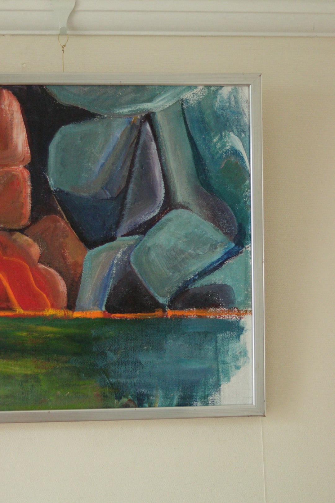Original Swedish Abstract Oil on Canvas Painting "Abstract Rocks"