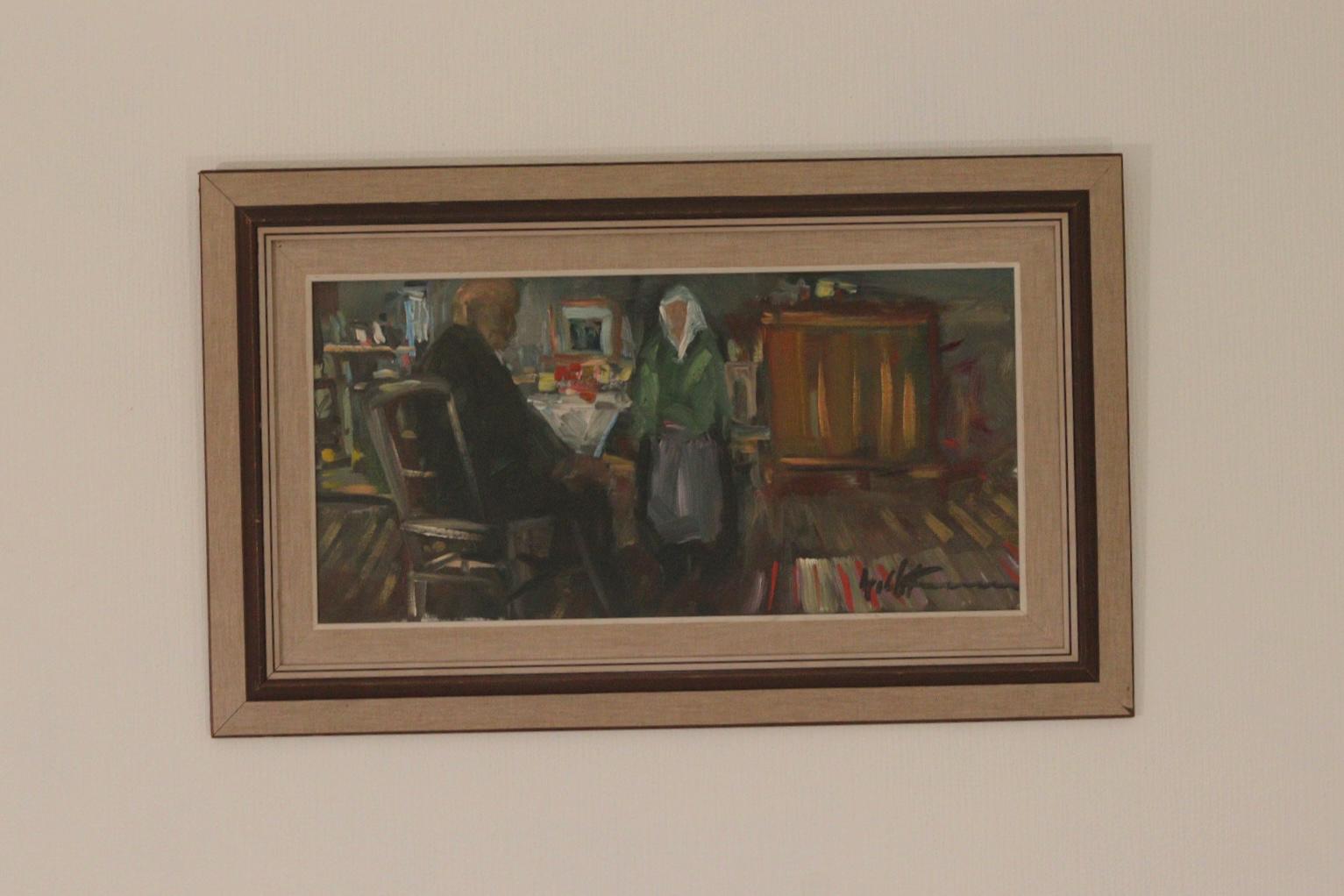 Original Swedish Oil on Canvas – “Two Figures at a Table”
