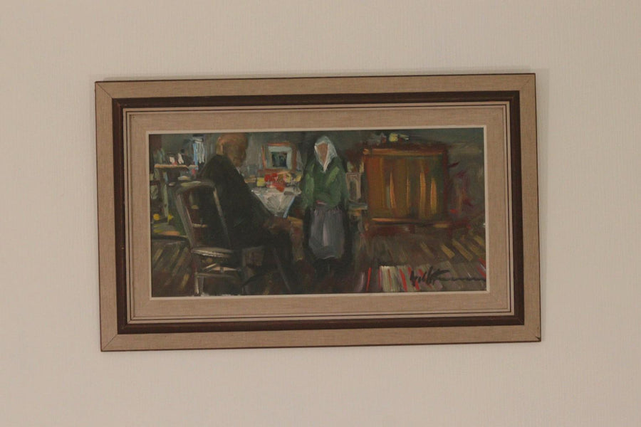 Original Swedish Oil on Canvas – “Two Figures at a Table”