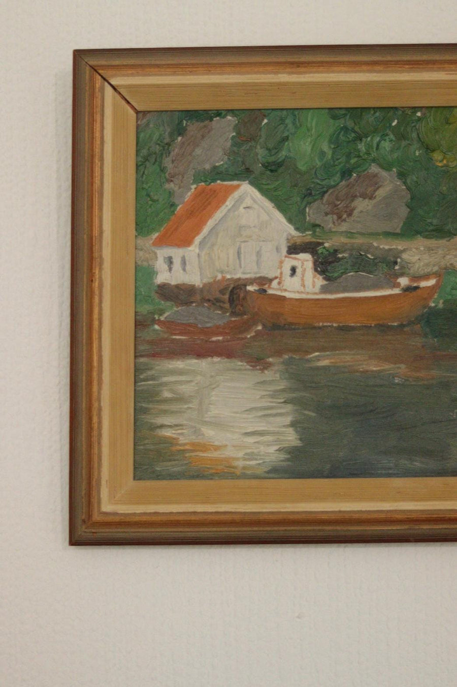 Original  European Oil on Canvas — House by the Lake